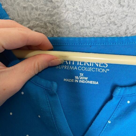 Catherines suprema collection shirt blue polka dot stretch neck detail plus 1X - Picture 3 of 8